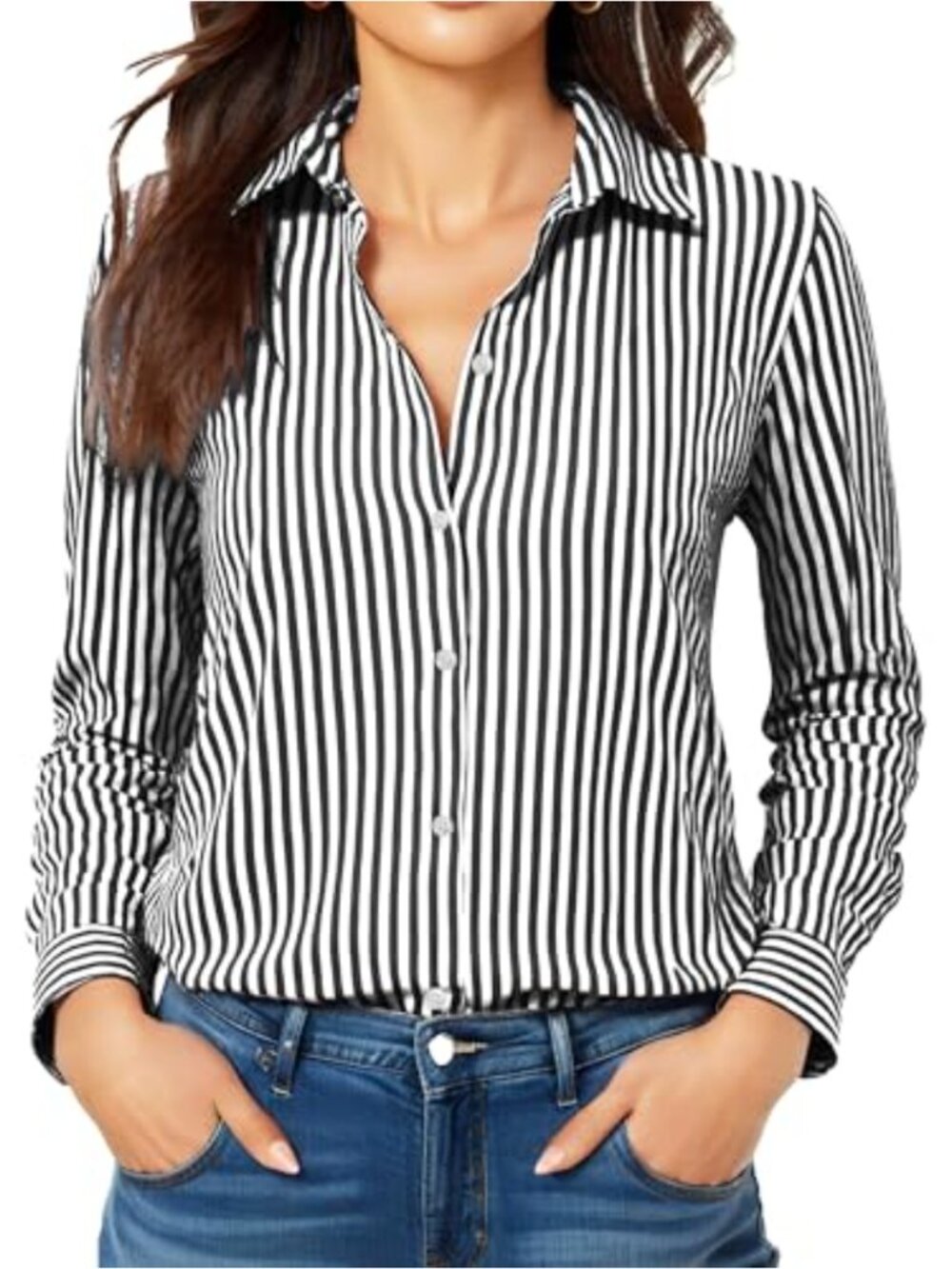 Womens Non-Iron Wrinkle-Free Button Down Mulberry Silk Long Sleeve Blouse Work
